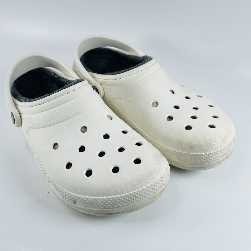 Crocs Classic Lined Clog Comfort Shoes Women's W11 M9 Cream Faux Fur Winter Warm